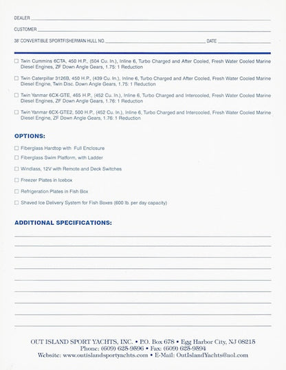 Out Island 38 Convertible Specification Brochure
