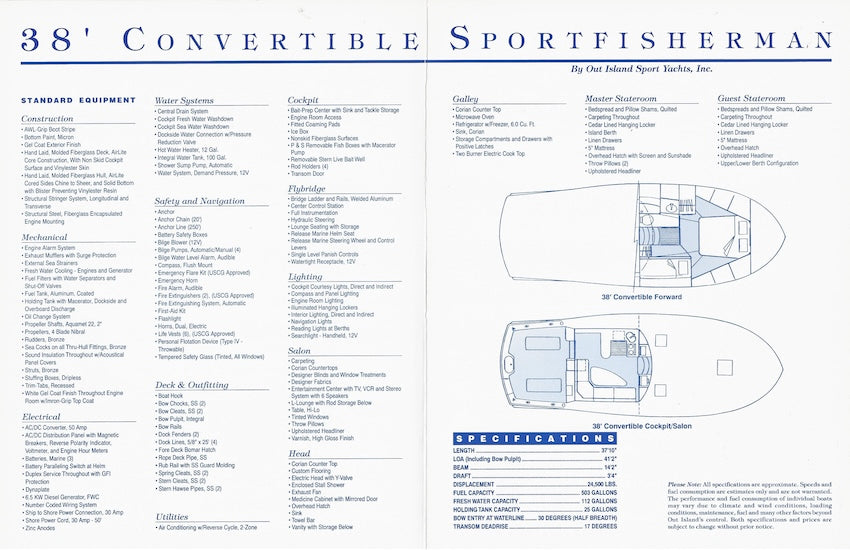 Out Island 38 Convertible Specification Brochure
