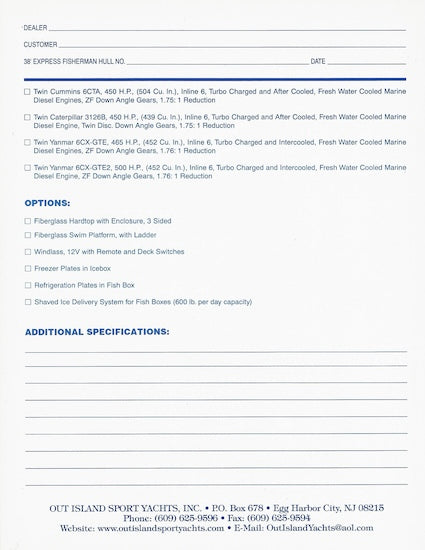 Out Island 38 Express Specification Brochure