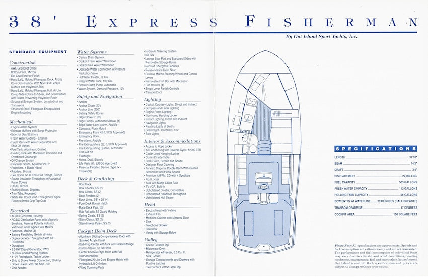 Out Island 38 Express Specification Brochure