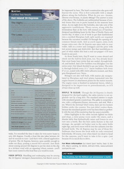 Out Island 38 Express Boating Magazine Reprint Brochure