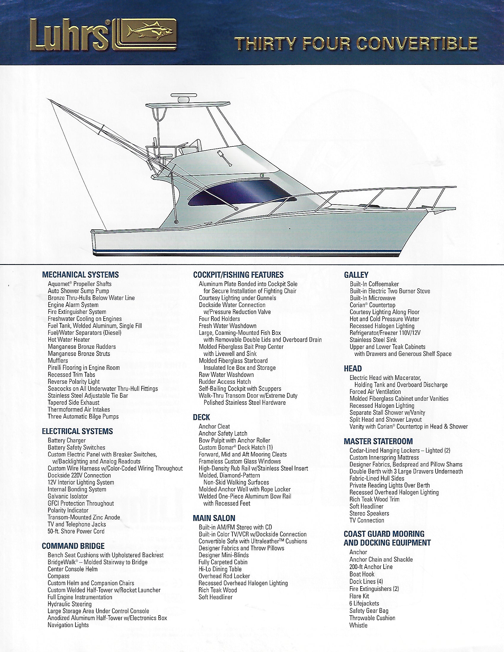 Luhrs 34 Convertible Specification Brochure – SailInfo I boatbrochure.com