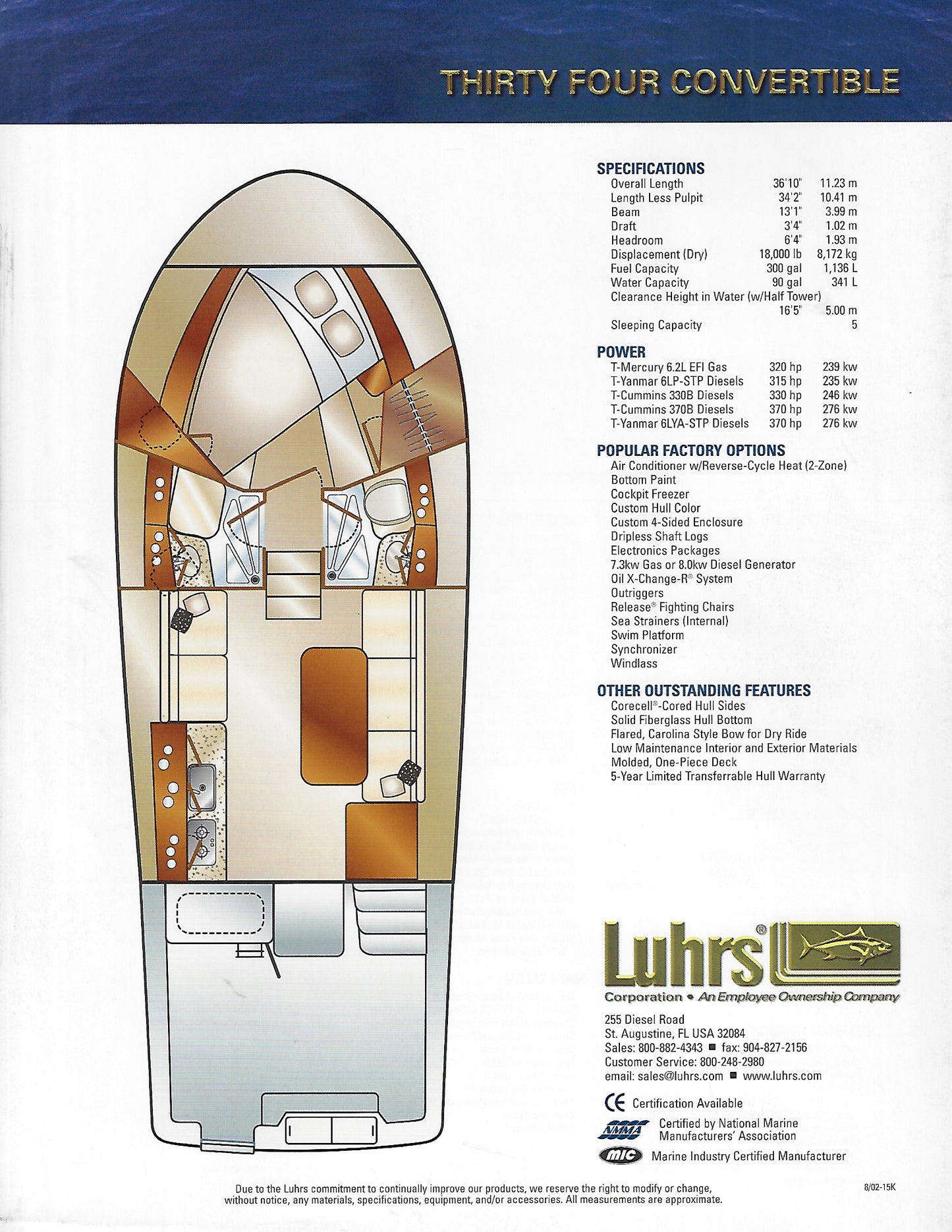Luhrs 34 Convertible Specification Brochure