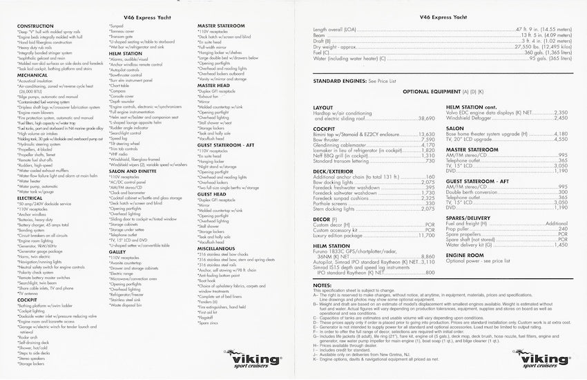 Viking Princess V46 Express Yacht Specification Brochure