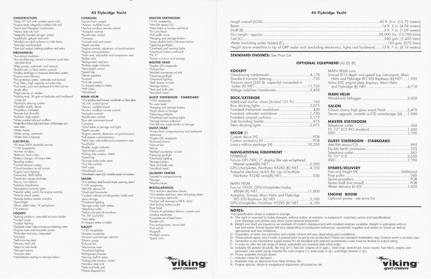 Viking Princess 45 Flybridge Specification Brochure