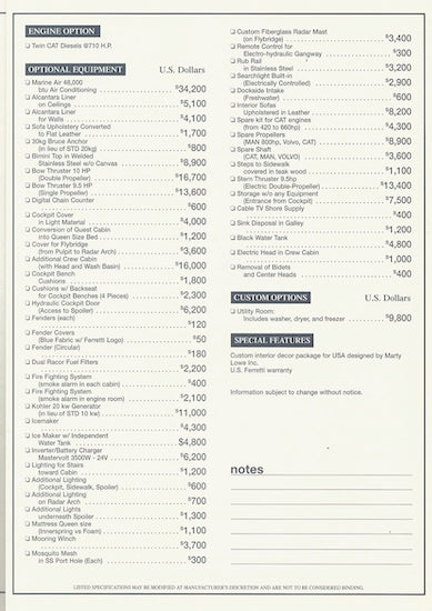 Ferretti 530 Specification Brochure