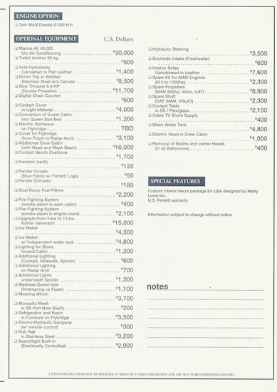 Ferretti 480 Specification Brochure