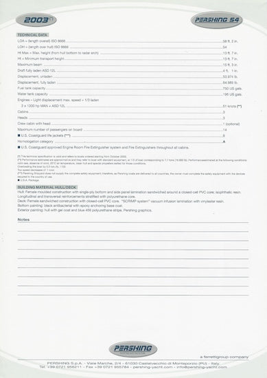 Pershing 54 USA Specification Brochure