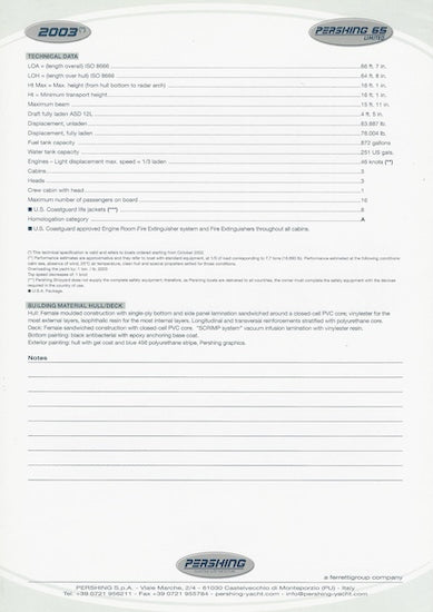 Pershing 65 Limited USA Specification Brochure