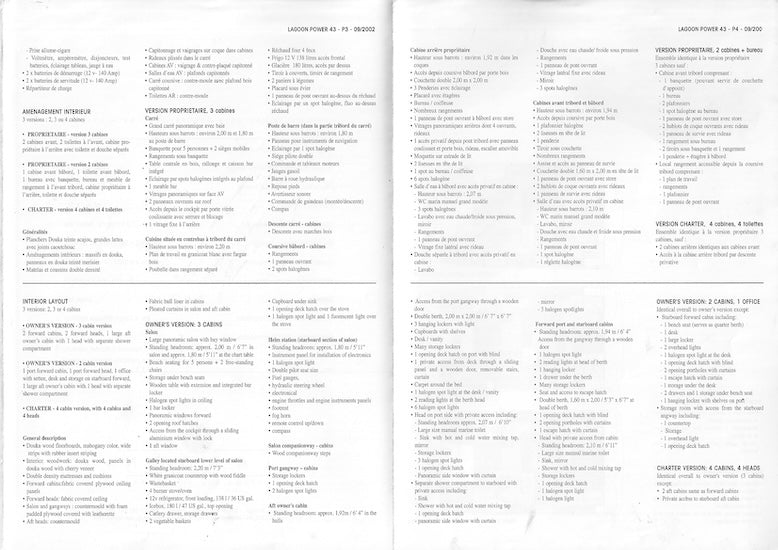 Lagoon 43 Power Specification Brochure