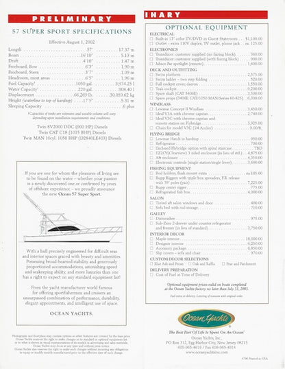 Ocean 57 Super Sport Specification Brochure