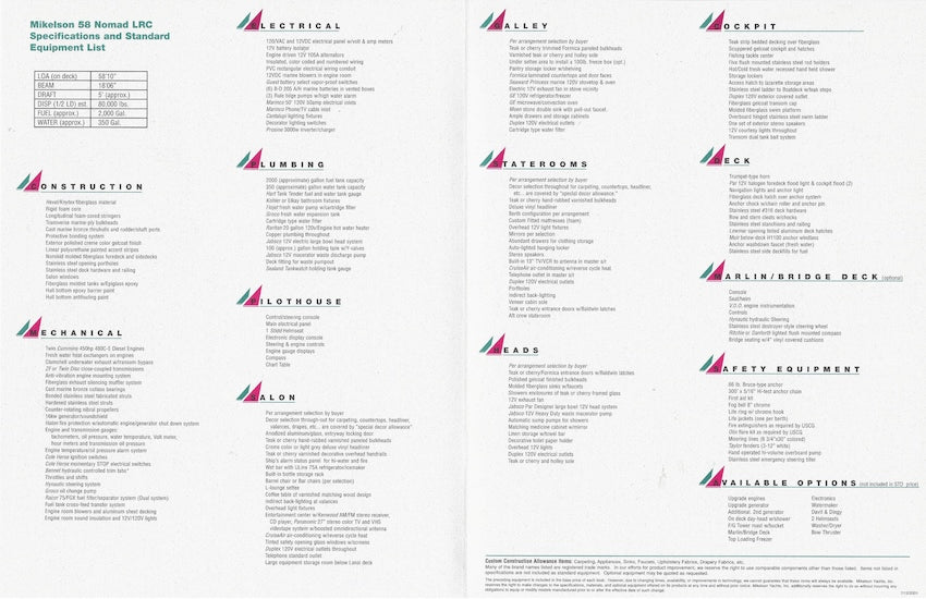 Mikelson 58 Nomad Specification Brochure