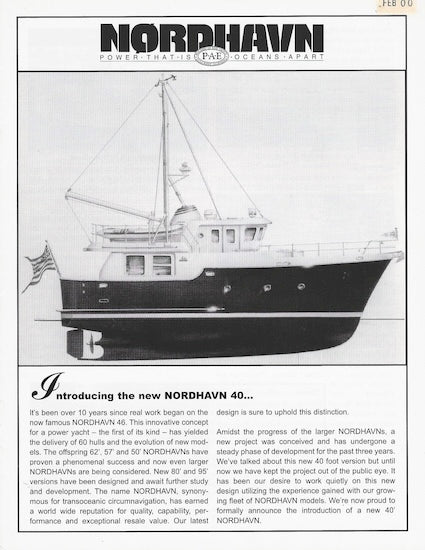 Nordhavn 40 Specification Launch / Construction Brochure