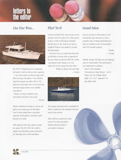 Mainship Main Event Newsletter - Fall 2002