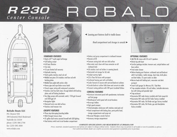 Robalo R230 Center Console Specification Brochure