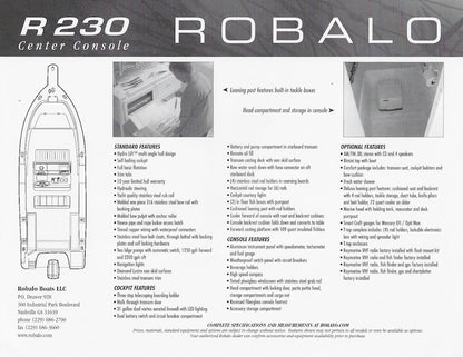 Robalo R230 Center Console Specification Brochure