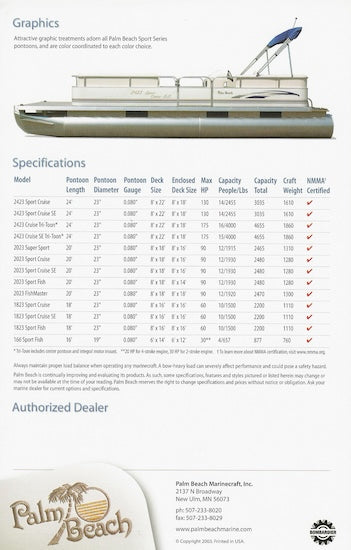 Palm Beach 2003 Sport Series Pontoon Brochure