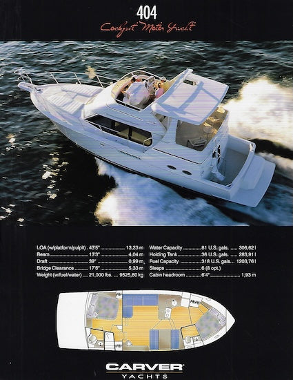 Carver 404 Cockpit Motor Yacht Specification Brochure