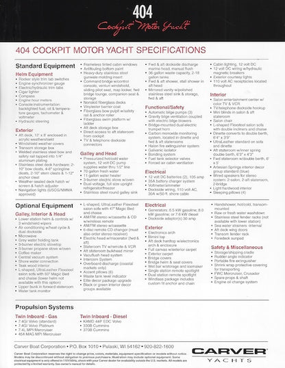 Carver 404 Cockpit Motor Yacht Specification Brochure