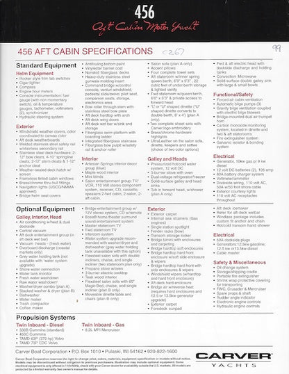 Carver 456 Aft Cabin Motor Yacht Specification Brochure