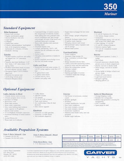 Carver 350 Mariner Specification Brochure