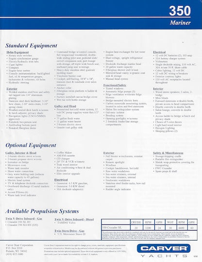 Carver 350 Mariner Specification Brochure