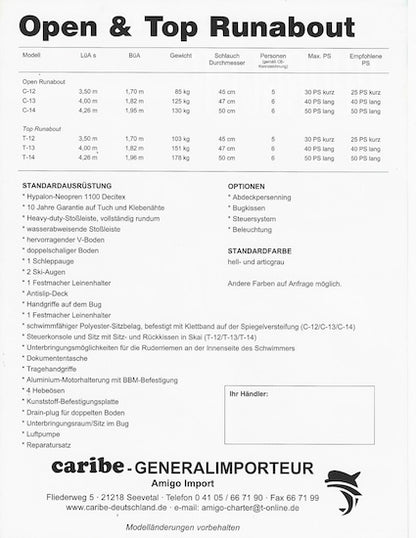 Caribe Runabouts Specification Brochure