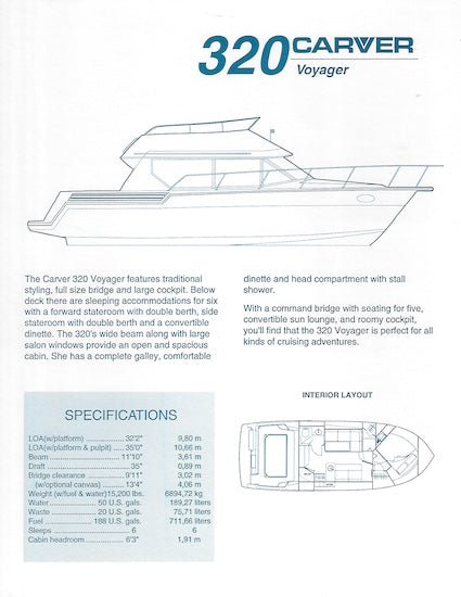 Carver 320 Voyager Specification Brochure