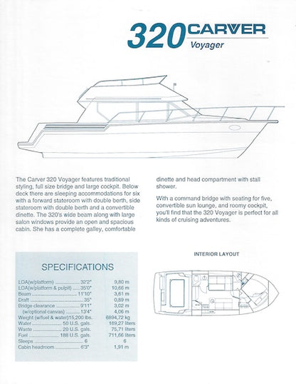 Carver 320 Voyager Specification Brochure