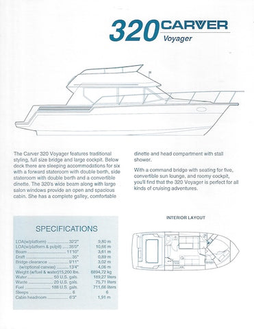 Carver 320 Voyager Specification Brochure
