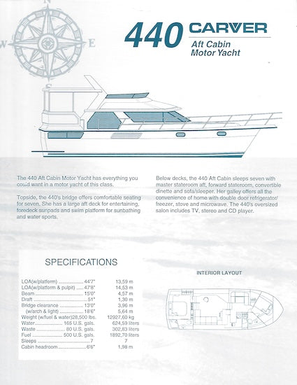 Carver 440 Aft Cabin Motor Yacht Specification Brochure