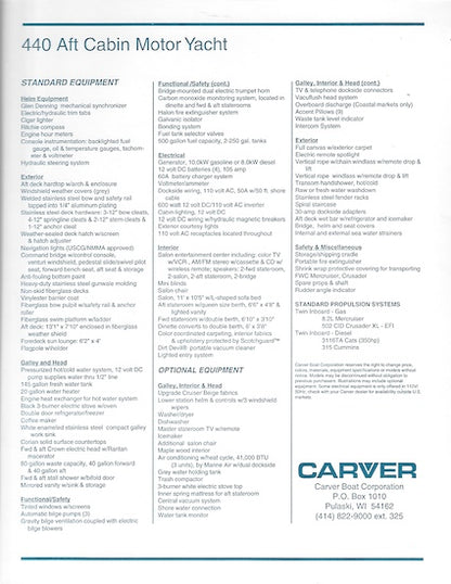 Carver 440 Aft Cabin Motor Yacht Specification Brochure