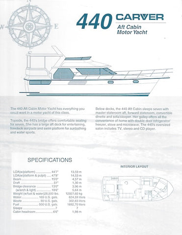 Carver 440 Aft Cabin Motor Yacht Specification Brochure