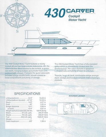Carver 430 Cockpit Motor Yacht Specification Brochure