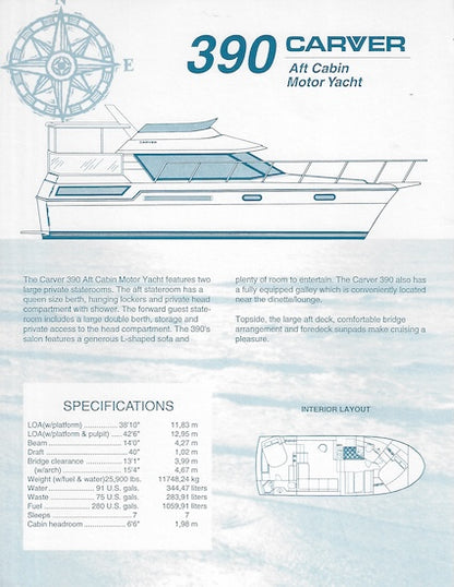 Carver 390 Aft Cabin Motor Yacht Specification Brochure