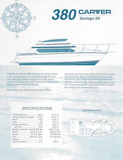 Carver 380 Santego SE Specification Brochure