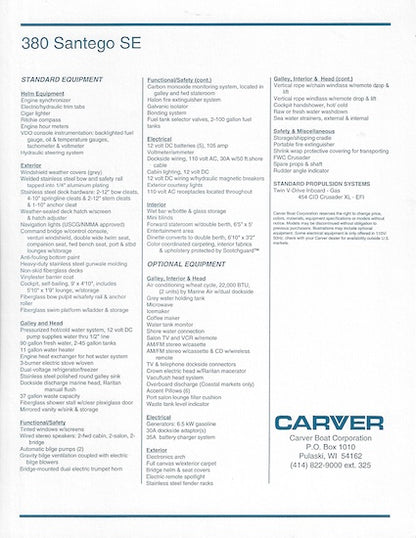 Carver 380 Santego SE Specification Brochure