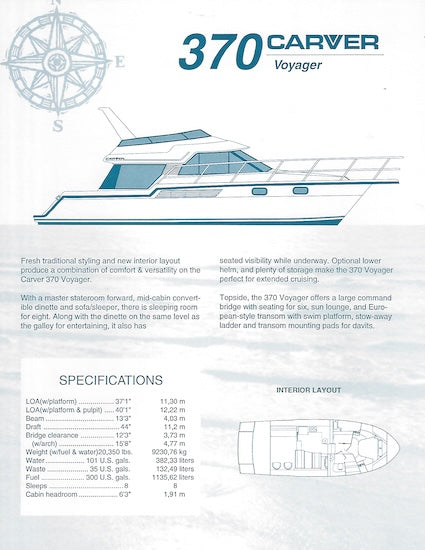 Carver 370 Voyager Specification Brochure