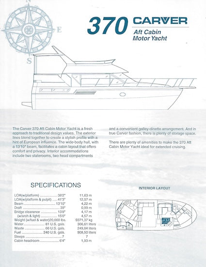 Carver 370 Aft Cabin Motor Yacht Specification Brochure