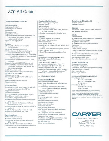 Carver 370 Aft Cabin Motor Yacht Specification Brochure