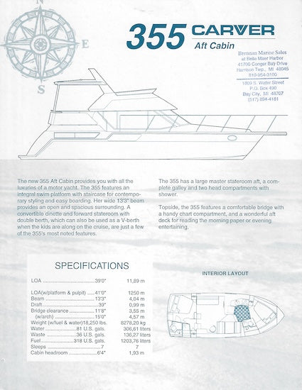 Carver 355 Aft Cabin Specification Brochure