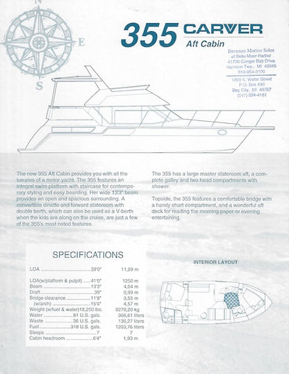 Carver 355 Aft Cabin Specification Brochure