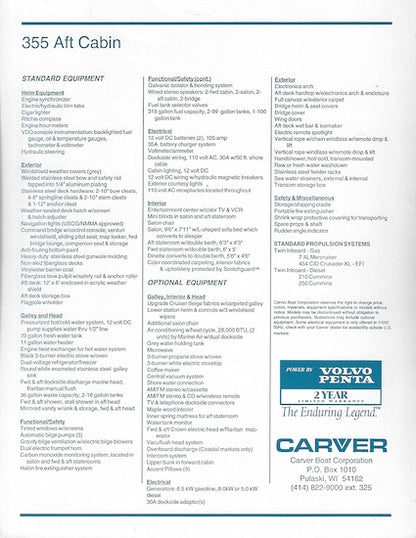 Carver 355 Aft Cabin Specification Brochure