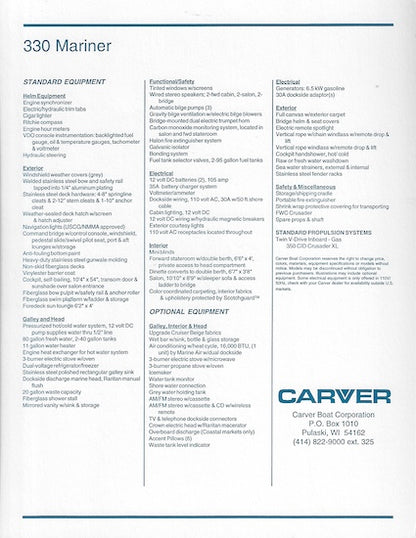 Carver 330 Mariner Specification Brochure