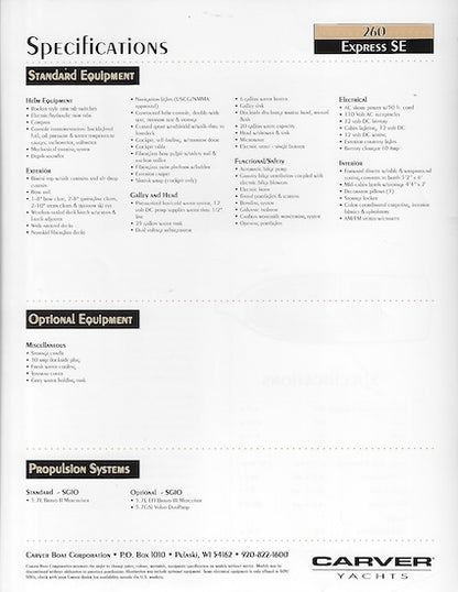 Carver 260 Express Specification Brochure
