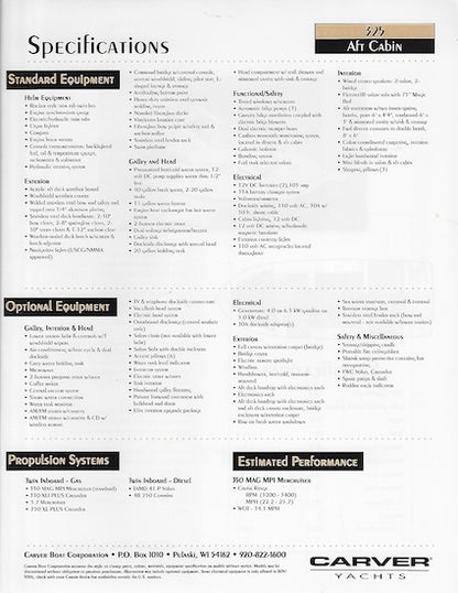 Carver 325 Aft Cabin Specification Brochure