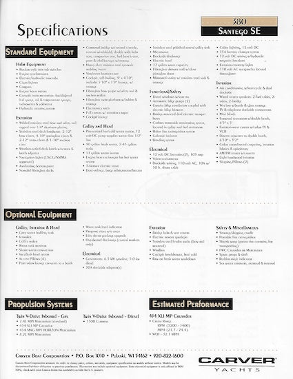 Carver 380 Santego Specification Brochure