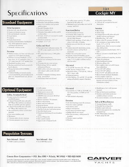 Carver 430 Cockpit Motor Yacht Specification Brochure