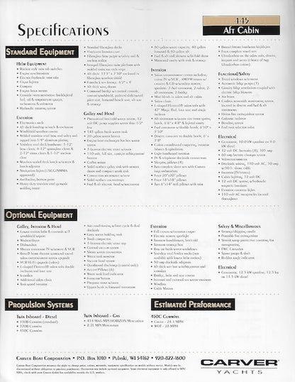Carver 445 Aft Cabin Motor Yacht Specification Brochure