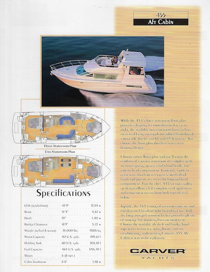 Carver 455 Aft Cabin Motor Yacht Specification Brochure